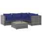 vidaXL 5-tlg. Garten-Lounge-Set mit Kissen Poly Rattan Grau vidaXL 5-tlg. Garten-Lounge-Set mit Kissen Poly Rattan Grau