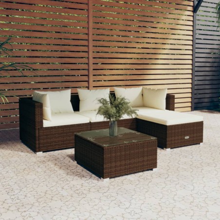 vidaXL 5-tlg. Garten-Lounge-Set mit Kissen Poly Rattan Braun