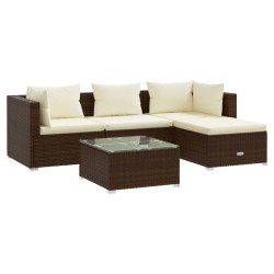 vidaXL 5-tlg. Garten-Lounge-Set mit Kissen Poly Rattan Braun