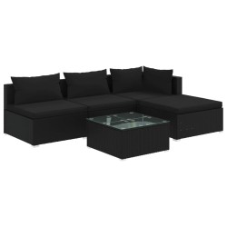 vidaXL 5-tlg. Garten-Lounge-Set mit Kissen Poly Rattan Schwarz