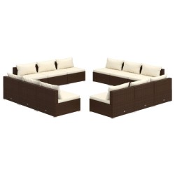 vidaXL 12-tlg. Garten-Lounge-Set mit Kissen Poly Rattan Braun
