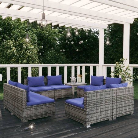 vidaXL 8-tlg. Garten-Lounge-Set mit Kissen Poly Rattan Grau