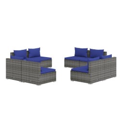 vidaXL 8-tlg. Garten-Lounge-Set mit Kissen Poly Rattan Grau