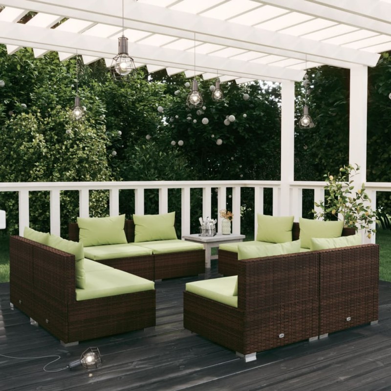 vidaXL 8-tlg. Garten-Lounge-Set mit Kissen Poly Rattan Braun vidaXL 8-tlg. Garten-Lounge-Set mit Kissen Poly Rattan Braun