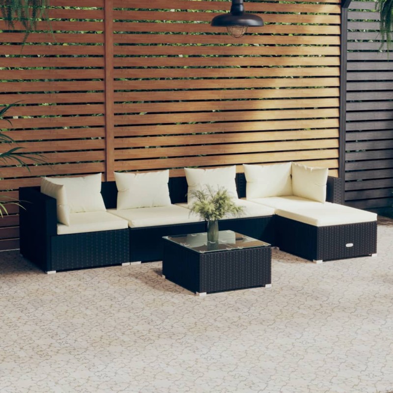 vidaXL 6-tlg. Garten-Lounge-Set mit Kissen Poly Rattan Schwarz vidaXL 6-tlg. Garten-Lounge-Set mit Kissen Poly Rattan Schwarz