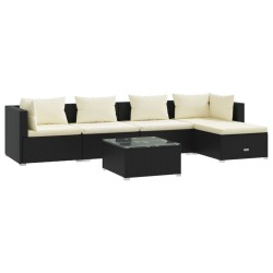 vidaXL 6-tlg. Garten-Lounge-Set mit Kissen Poly Rattan Schwarz