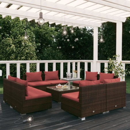 vidaXL 9-tlg. Garten-Lounge-Set mit Kissen Poly Rattan Braun