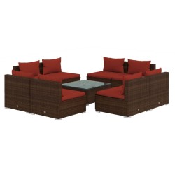 vidaXL 9-tlg. Garten-Lounge-Set mit Kissen Poly Rattan Braun