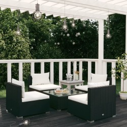vidaXL 5-tlg. Garten-Lounge-Set mit Kissen Poly Rattan Schwarz