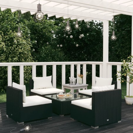 vidaXL 5-tlg. Garten-Lounge-Set mit Kissen Poly Rattan Schwarz