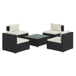 vidaXL 5-tlg. Garten-Lounge-Set mit Kissen Poly Rattan Schwarz