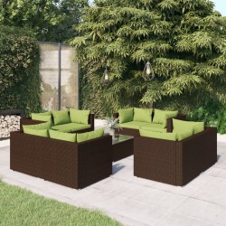 vidaXL 9-tlg. Garten-Lounge-Set mit Kissen Poly Rattan Braun