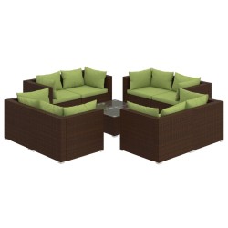 vidaXL 9-tlg. Garten-Lounge-Set mit Kissen Poly Rattan Braun