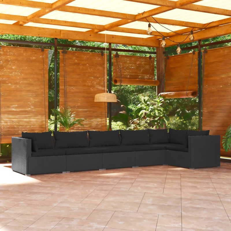 vidaXL 6-tlg. Garten-Lounge-Set mit Kissen Poly Rattan Schwarz vidaXL 6-tlg. Garten-Lounge-Set mit Kissen Poly Rattan Schwarz