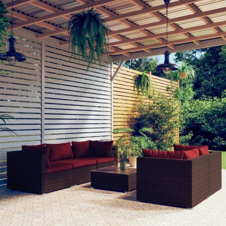 vidaXL 6-tlg. Garten-Lounge-Set mit Kissen Poly Rattan Braun
