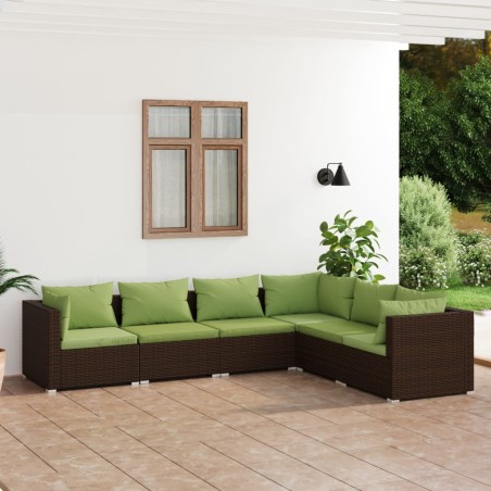 vidaXL 6-tlg. Garten-Lounge-Set mit Auflagen Poly Rattan Braun