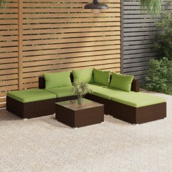 vidaXL 6-tlg. Garten-Lounge-Set mit Kissen Poly Rattan Braun