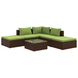 vidaXL 6-tlg. Garten-Lounge-Set mit Kissen Poly Rattan Braun
