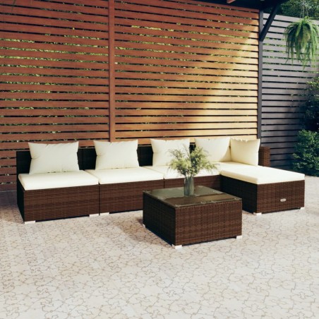 vidaXL 6-tlg. Garten-Lounge-Set mit Kissen Poly Rattan Braun