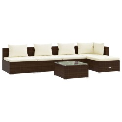 vidaXL 6-tlg. Garten-Lounge-Set mit Kissen Poly Rattan Braun