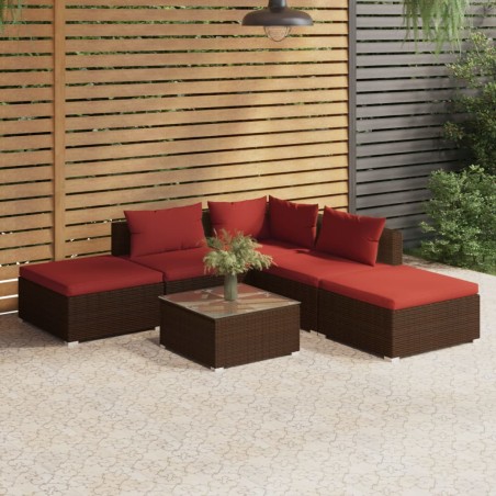 vidaXL 6-tlg. Garten-Lounge-Set mit Kissen Poly Rattan Braun