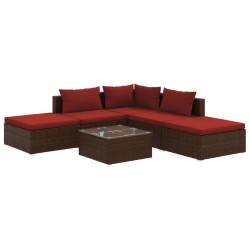 vidaXL 6-tlg. Garten-Lounge-Set mit Kissen Poly Rattan Braun