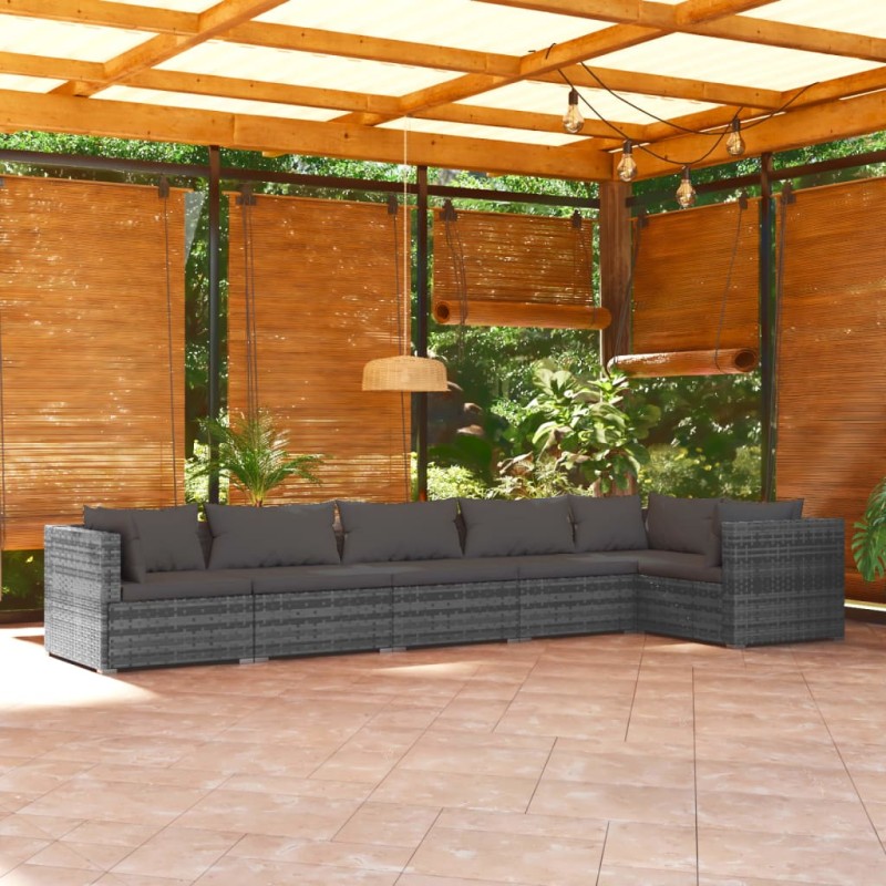 vidaXL 6-tlg. Garten-Lounge-Set mit Kissen Poly Rattan Grau vidaXL 6-tlg. Garten-Lounge-Set mit Kissen Poly Rattan Grau