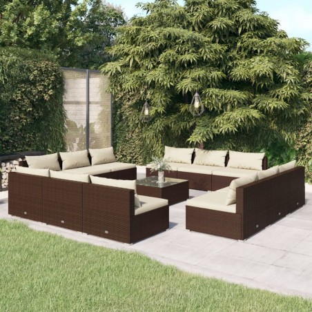 vidaXL 13-tlg. Garten-Lounge-Set mit Kissen Poly Rattan Braun