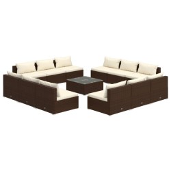 vidaXL 13-tlg. Garten-Lounge-Set mit Kissen Poly Rattan Braun