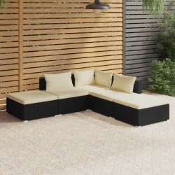 vidaXL 5-tlg. Garten-Lounge-Set mit Kissen Poly Rattan Schwarz