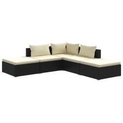 vidaXL 5-tlg. Garten-Lounge-Set mit Kissen Poly Rattan Schwarz