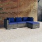 vidaXL 4-tlg. Garten-Lounge-Set mit Kissen Poly Rattan Grau vidaXL 4-tlg. Garten-Lounge-Set mit Kissen Poly Rattan Grau