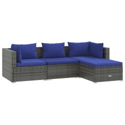 vidaXL 4-tlg. Garten-Lounge-Set mit Kissen Poly Rattan Grau