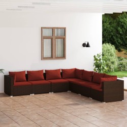 vidaXL 7-tlg. Garten-Lounge-Set mit Kissen Poly Rattan Braun