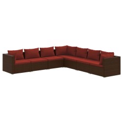 vidaXL 7-tlg. Garten-Lounge-Set mit Kissen Poly Rattan Braun
