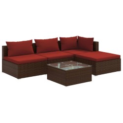 vidaXL 5-tlg. Garten-Lounge-Set mit Kissen Poly Rattan Braun