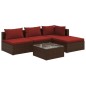 vidaXL 5-tlg. Garten-Lounge-Set mit Kissen Poly Rattan Braun vidaXL 5-tlg. Garten-Lounge-Set mit Kissen Poly Rattan Braun