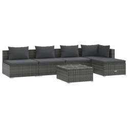 vidaXL 6-tlg. Garten-Lounge-Set mit Kissen Poly Rattan Grau