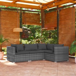 vidaXL 4-tlg. Garten-Lounge-Set mit Kissen Poly Rattan Grau