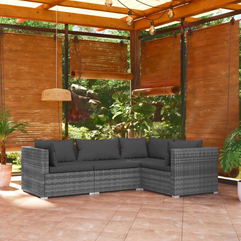 vidaXL 4-tlg. Garten-Lounge-Set mit Kissen Poly Rattan Grau vidaXL 4-tlg. Garten-Lounge-Set mit Kissen Poly Rattan Grau