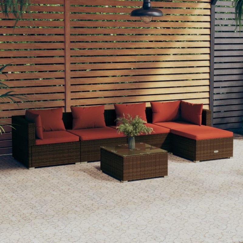 vidaXL 6-tlg. Garten-Lounge-Set mit Kissen Poly Rattan Braun vidaXL 6-tlg. Garten-Lounge-Set mit Kissen Poly Rattan Braun