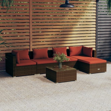 vidaXL 6-tlg. Garten-Lounge-Set mit Kissen Poly Rattan Braun