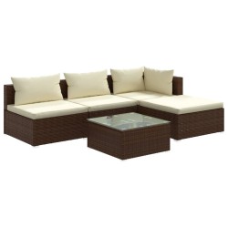 vidaXL 5-tlg. Garten-Lounge-Set mit Kissen Poly Rattan Braun