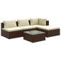 vidaXL 5-tlg. Garten-Lounge-Set mit Kissen Poly Rattan Braun vidaXL 5-tlg. Garten-Lounge-Set mit Kissen Poly Rattan Braun