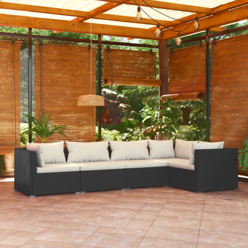 vidaXL 5-tlg. Garten-Lounge-Set mit Kissen Poly Rattan Schwarz vidaXL 5-tlg. Garten-Lounge-Set mit Kissen Poly Rattan Schwarz