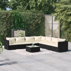vidaXL 8-tlg. Garten-Lounge-Set mit Kissen Poly Rattan Schwarz