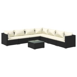 vidaXL 8-tlg. Garten-Lounge-Set mit Kissen Poly Rattan Schwarz