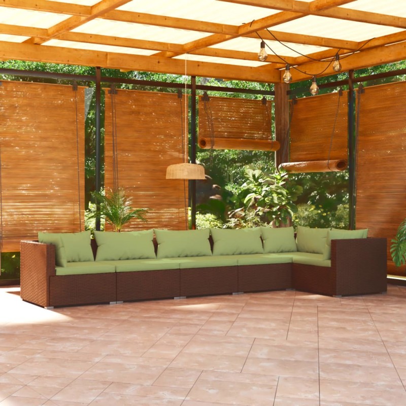 vidaXL 6-tlg. Garten-Lounge-Set mit Kissen Poly Rattan Braun vidaXL 6-tlg. Garten-Lounge-Set mit Kissen Poly Rattan Braun
