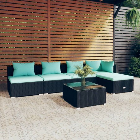 vidaXL 6-tlg. Garten-Lounge-Set mit Kissen Poly Rattan Schwarz