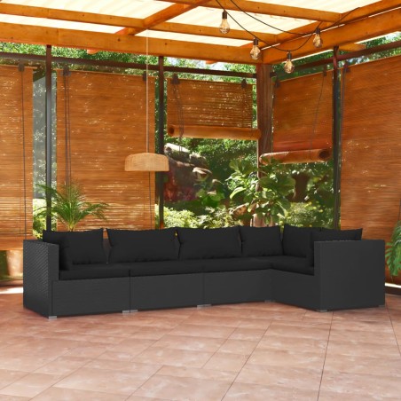vidaXL 5-tlg. Garten-Lounge-Set mit Kissen Poly Rattan Schwarz